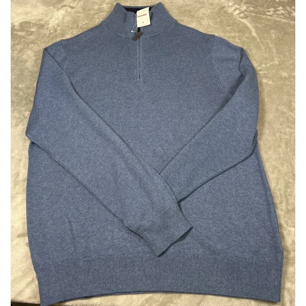 J.Crew Cotton Quarter Zip Sweater Heather Blue Mock Neck Pullover Mens L NWT